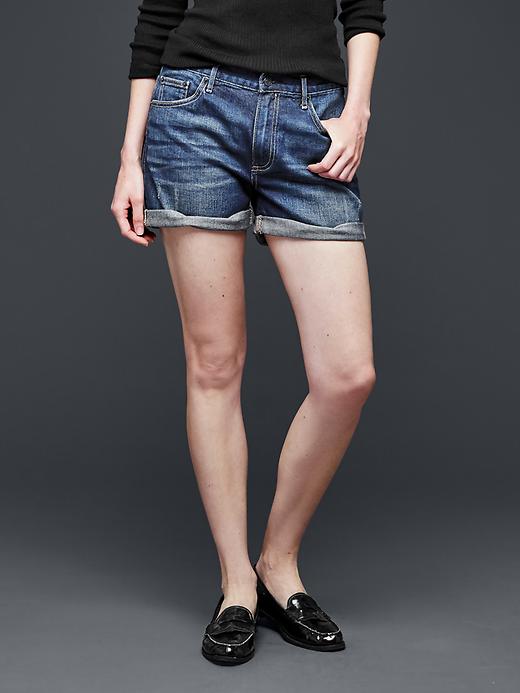 1 of 8 showing, with the color medium indigo of product 1969 sexy boyfriend denim shorts