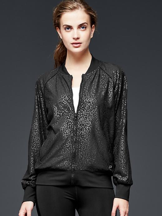1 of 8 showing, with the color true black of product GapFit animal-print studio jacket