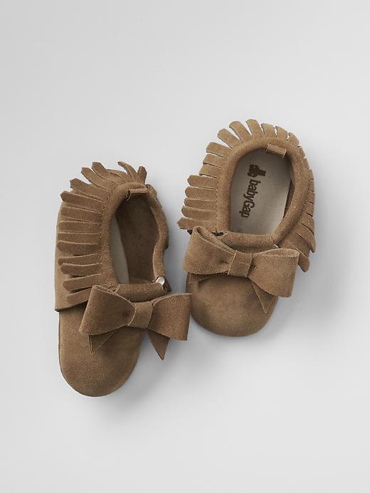 View large product image 1 of 1. Fringe bow moccasins