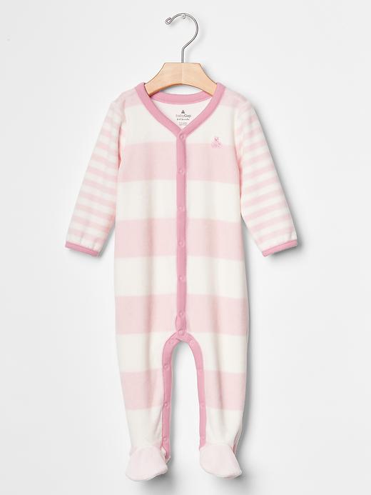1 of 8 showing, with the color milkshake pink of product Striped velour footed one-piece