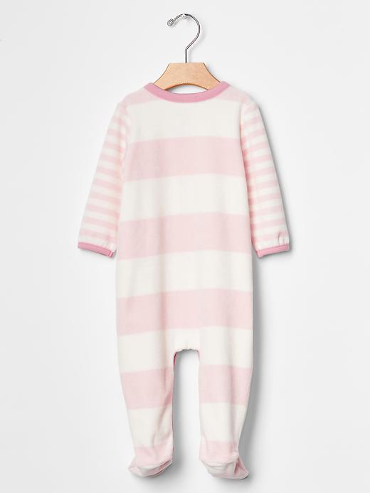 2 of 8 showing, with the color milkshake pink of product Striped velour footed one-piece
