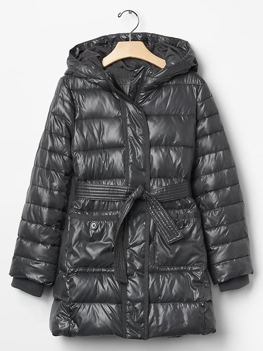 View large product image 1 of 2. Shine long tie-belt puffer