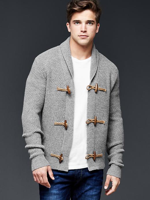 1 of 8 showing, with the color light gray of product Toggle lambswool shawl cardigan