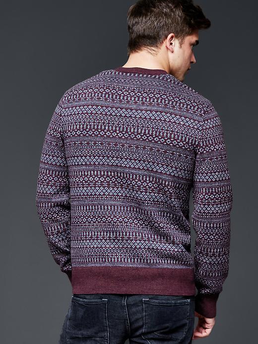 2 of 8 showing, with the color red print of product Marled fair isle crew sweater