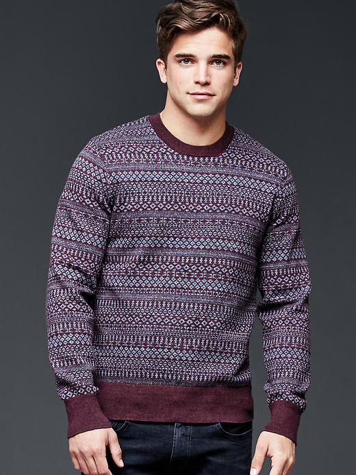 1 of 8 showing, with the color red print of product Marled fair isle crew sweater