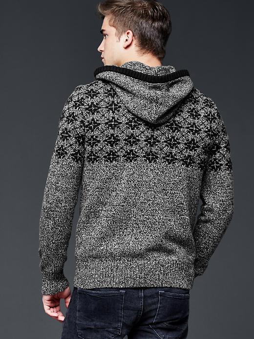 2 of 8 showing, with the color black print of product Lambswool fair isle zip sweater hoodie