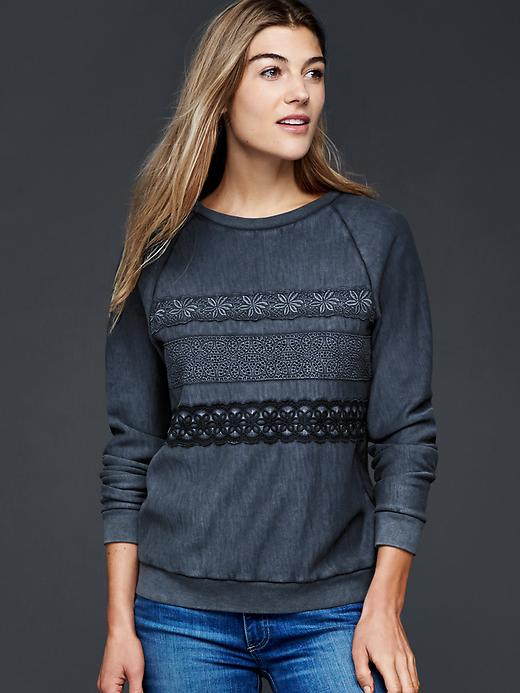 1 of 8 showing, with the color true black of product Washed lace pullover