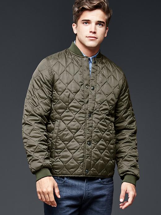 1 of 8 showing, with the color forbidden forest of product PrimaLoft® quilted bomber