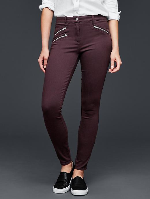 1 of 8 showing, with the color birch beer of product Modern stretch zip skinny legging pants