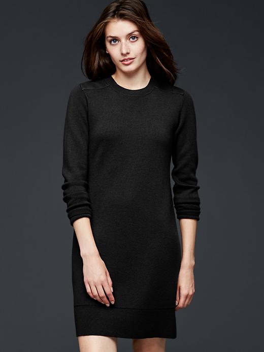 1 of 8 showing, with the color true black of product Merino shoulder-patch dress