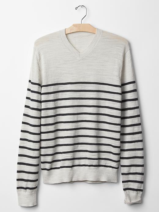 Image number 4 showing, Merino stripe slub V-neck sweater