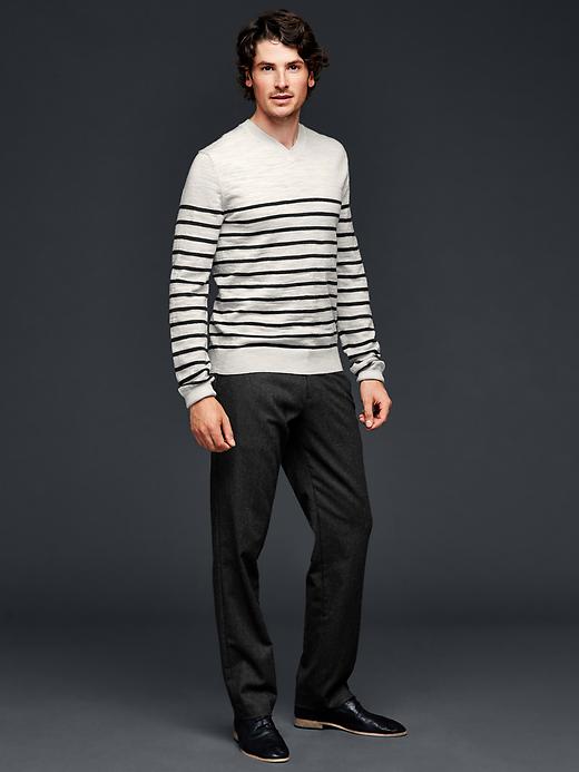 Image number 3 showing, Merino stripe slub V-neck sweater