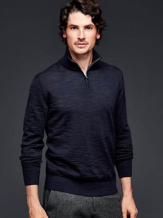 1 of 8 showing, with the color navy of product Merino half-zip slub sweater