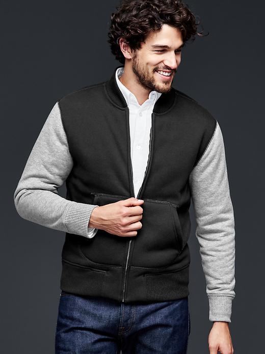 1 of 8 showing, with the color black night of product Colorblock sherpa knit bomber