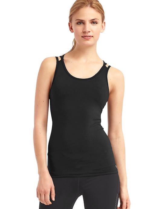 2 of 8 showing, with the color true black of product GapFit interlace-back tank