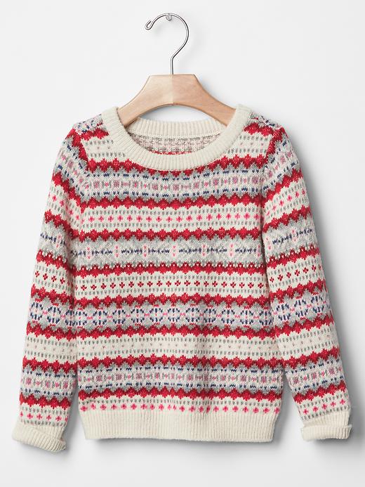 1 of 8 showing, with the color modern red of product Metallic fair isle sweater