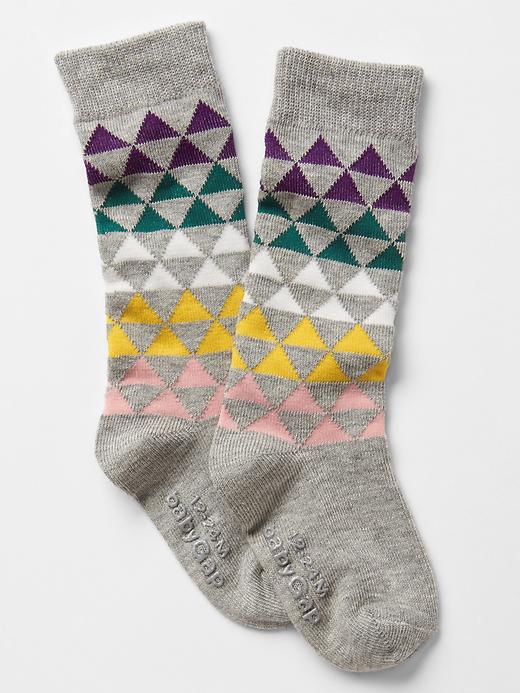 1 of 8 showing, with the color grey heather of product Geometric fair isle knee high socks