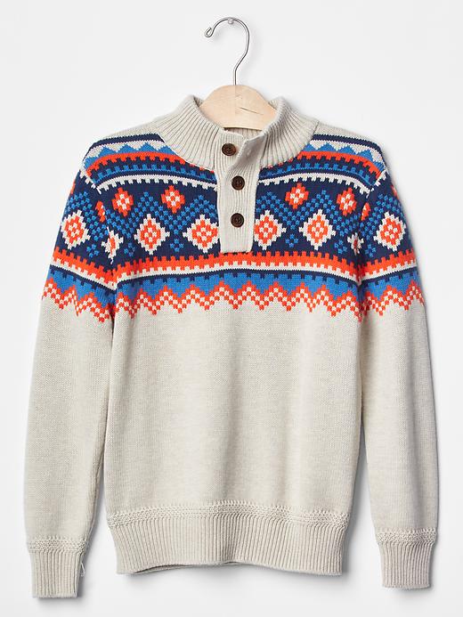 1 of 8 showing, with the color oatmeal heather of product Fair isle mockneck sweater