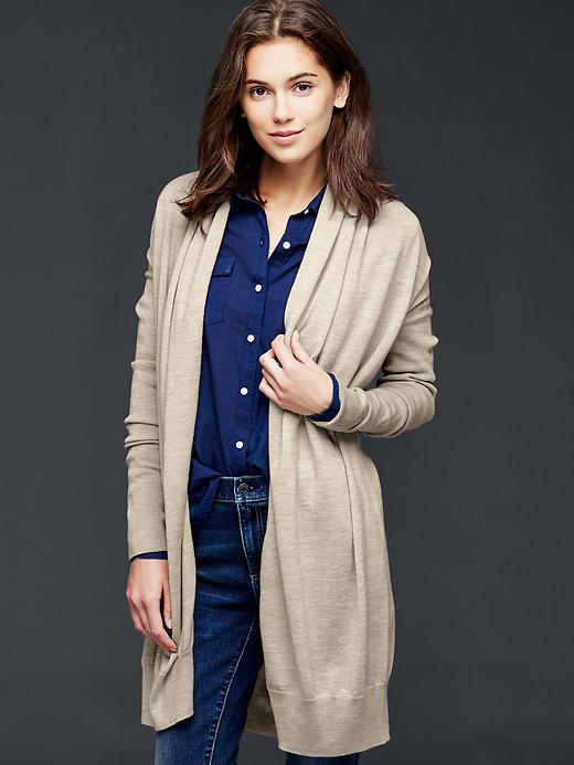 1 of 8 showing, with the color oatmeal heather of product Merino wrap cardigan