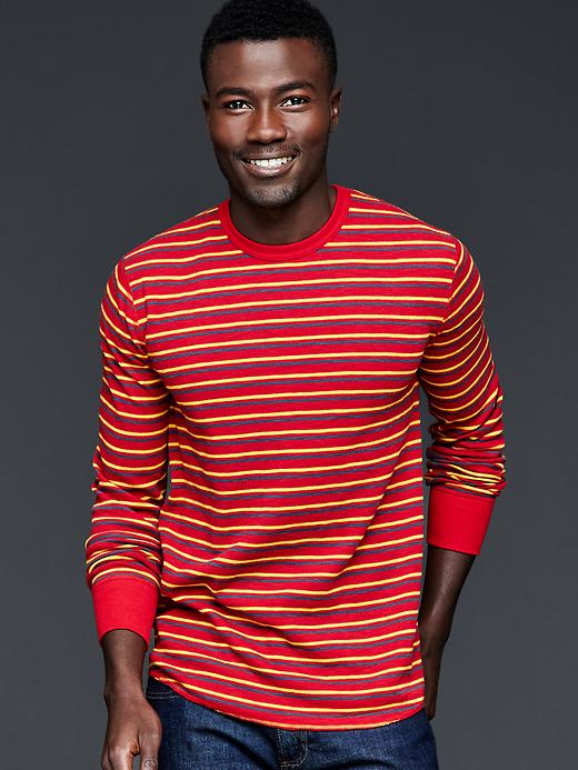 1 of 8 showing, with the color red stripe of product Stripe slub crew waffle thermal