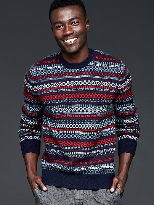 1 of 8 showing, with the color light blue/navy of product Multi fair isle stripe sweater