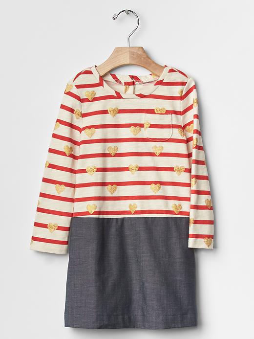 View large product image 1 of 3. Stripe mix-fabric dress