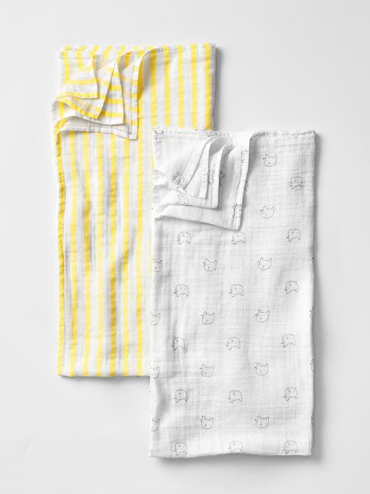 1 of 8 showing, with the color yellow print of product babyGap x aden + anais® print swaddle  blanket (2-pack)