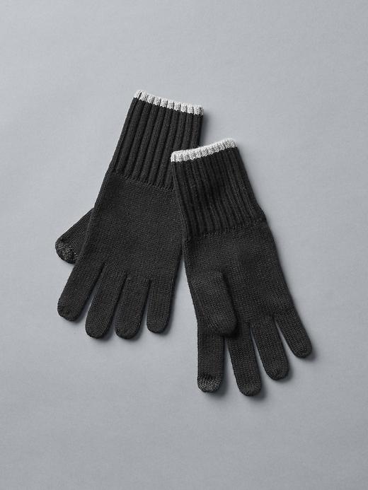 View large product image 1 of 1. Solid ribbed tech gloves