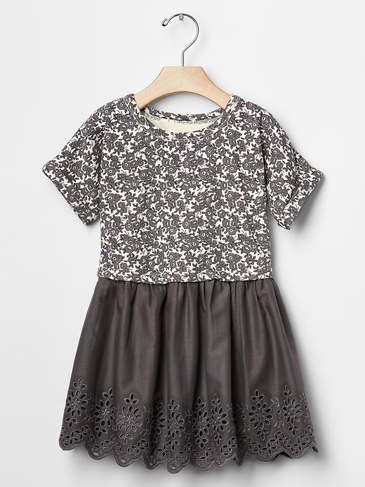 1 of 8 showing, with the color flint gray of product Floral mix-fabric eyelet dress