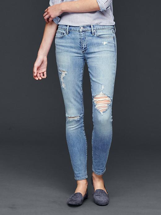 1 of 8 showing, with the color light indigo of product AUTHENTIC 1969 destructed true skinny jeans