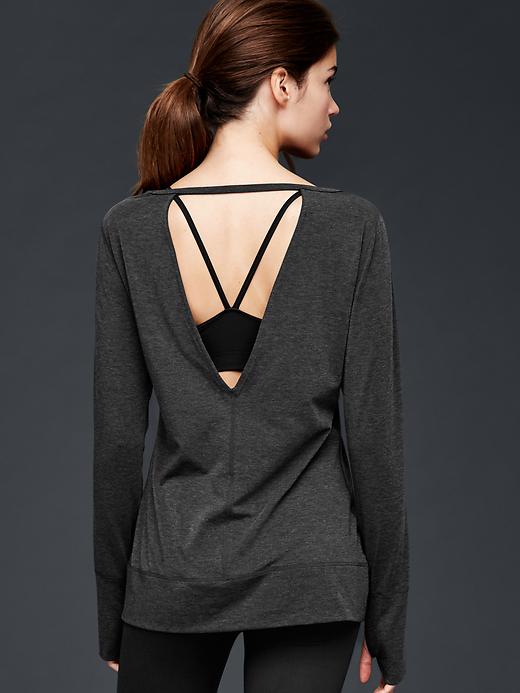 1 of 8 showing, with the color charcoal gray of product GapFit Breathe ballet long sleeve tee