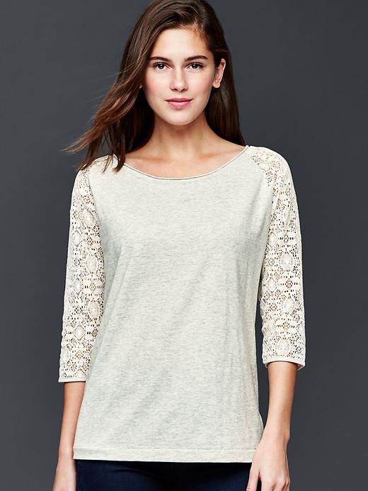 1 of 8 showing, with the color gray heather of product Lace-sleeve top