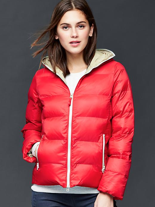 1 of 8 showing, with the color holly berry of product Contrast zip puffer jacket