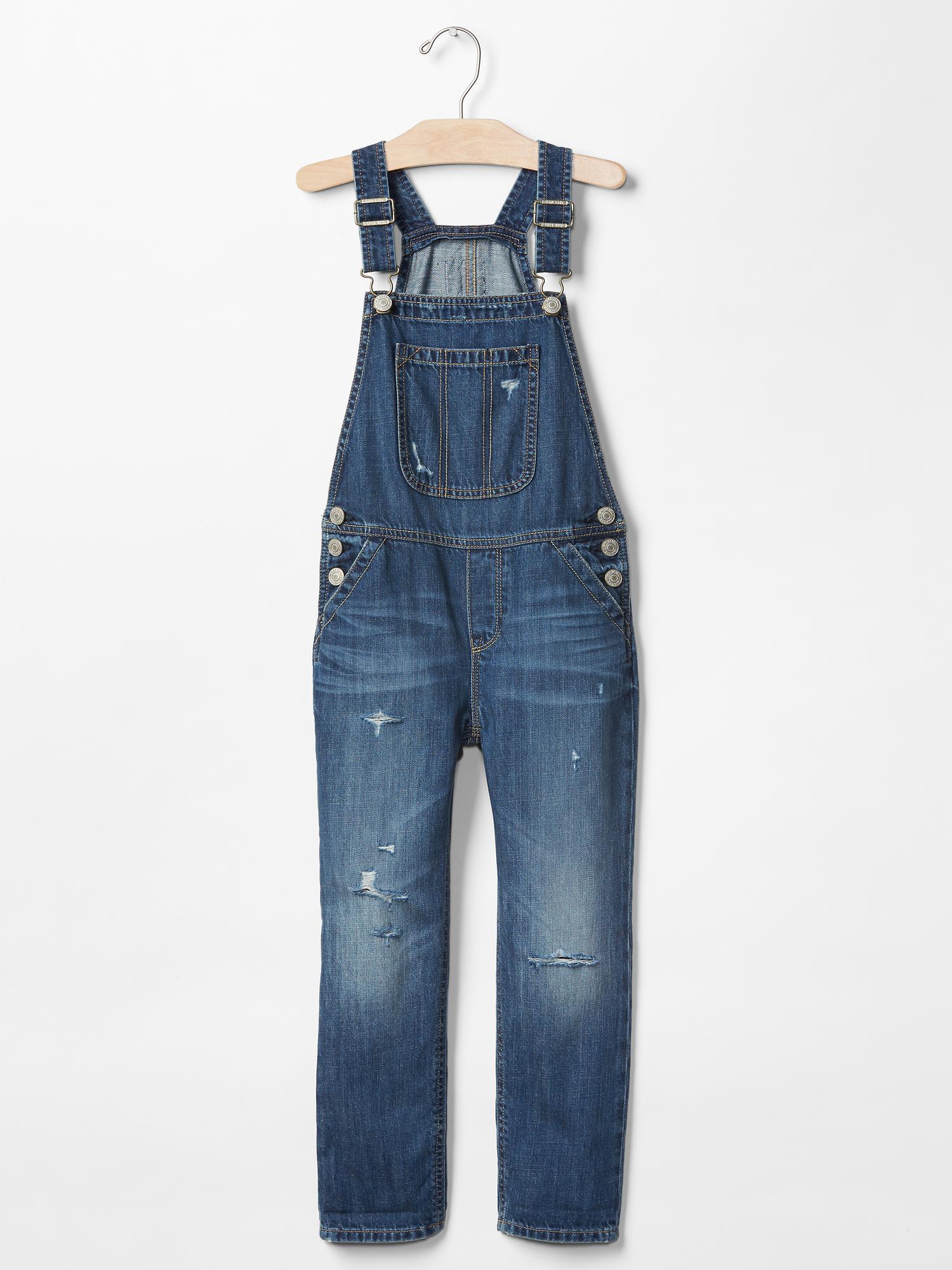 1969 destructed denim overalls