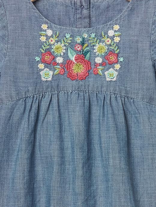 green emerald velvet dress Octavia Linen Blend Dress-Embroidered Chambray