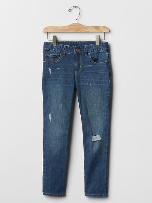 1 of 8 showing, with the color light wash of product Kids Destructed Super Skinny Skimmer Jeans