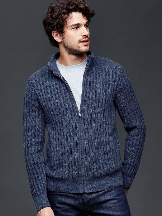 1 of 8 showing, with the color new classic navy of product Ribbed mockneck cardigan