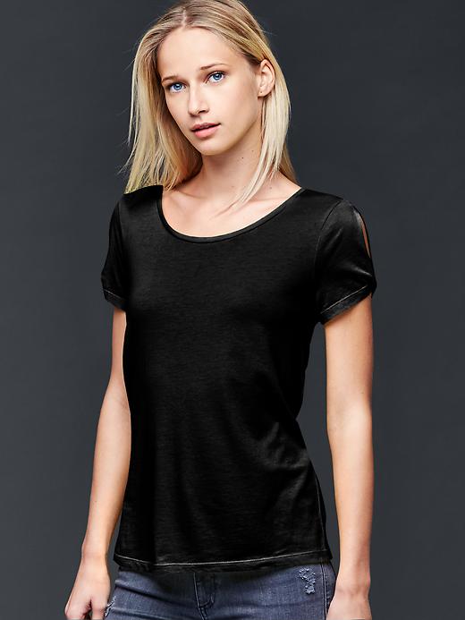 1 of 8 showing, with the color true black of product Twist short sleeve top