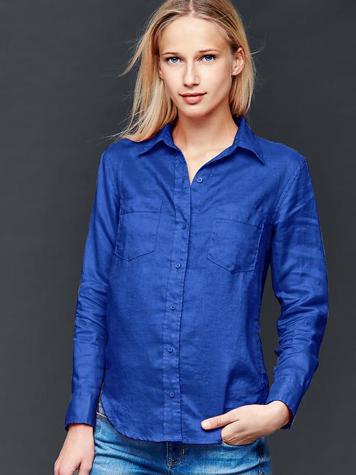 1 of 8 showing, with the color admiral blue of product Linen boyfriend shirt