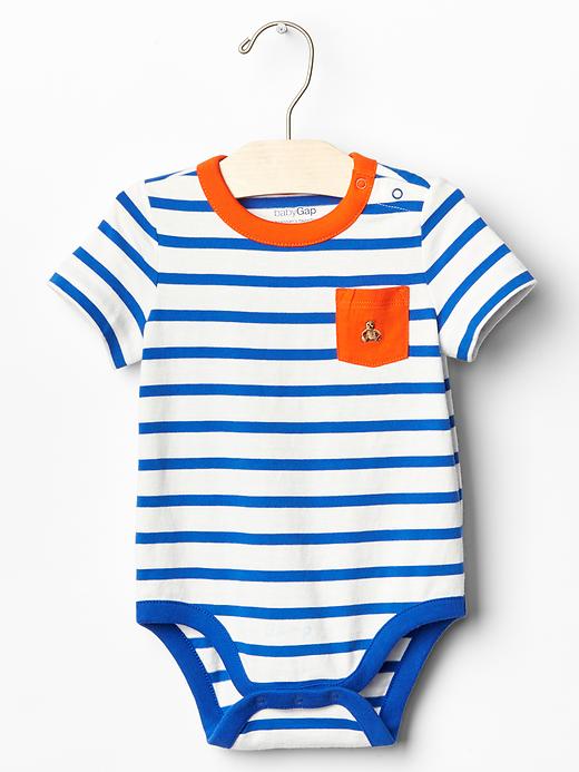 1 of 8 showing, with the color new off white of product Short-sleeve stripe bodysuit