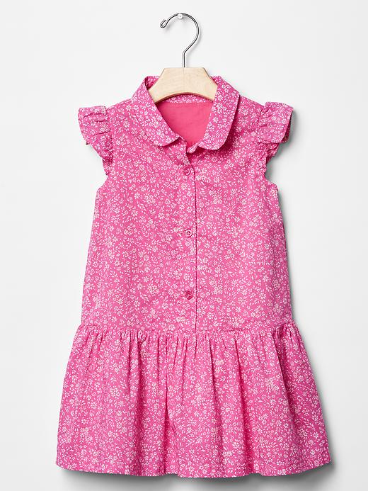 1 of 8 showing, with the color pink floral of product Floral flutter shirt dress