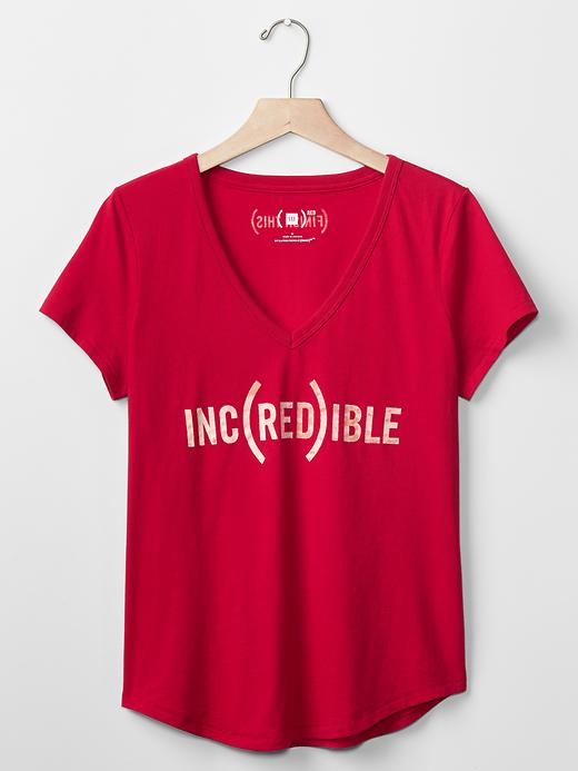 1 of 8 showing, with the color red of product Gap x (RED)™ word v-neck tee