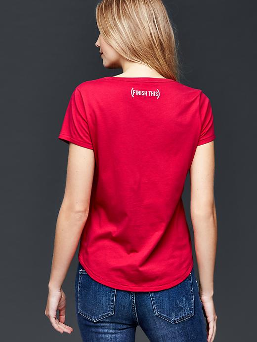 2 of 8 showing, with the color red of product Gap x (RED)™ word v-neck tee