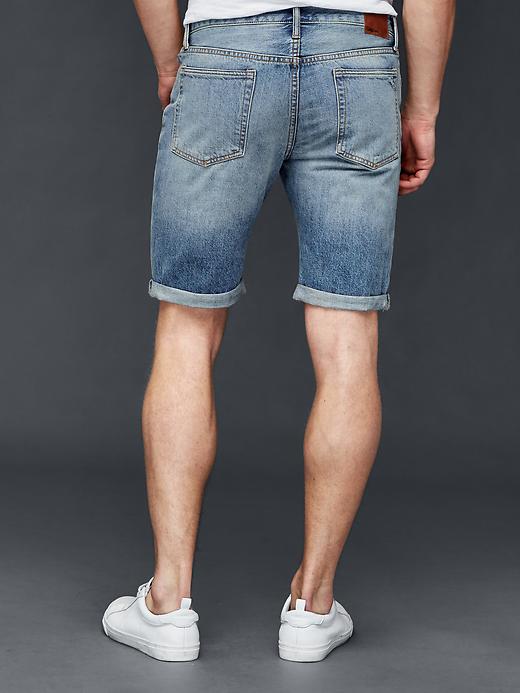 2 of 8 showing, with the color authentic light destroy of product ORIGINAL 1969 destructed slim fit denim shorts (10")