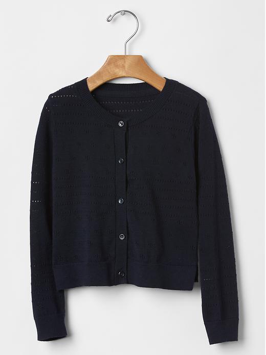 1 of 8 showing, with the color blue galaxy of product Pointelle button cardigan