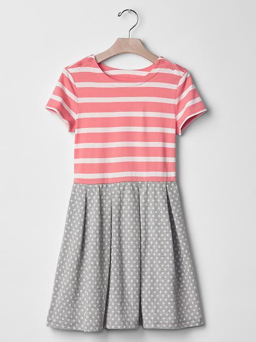 1 of 8 showing, with the color neon coral of product Pleated button fit & flare dress