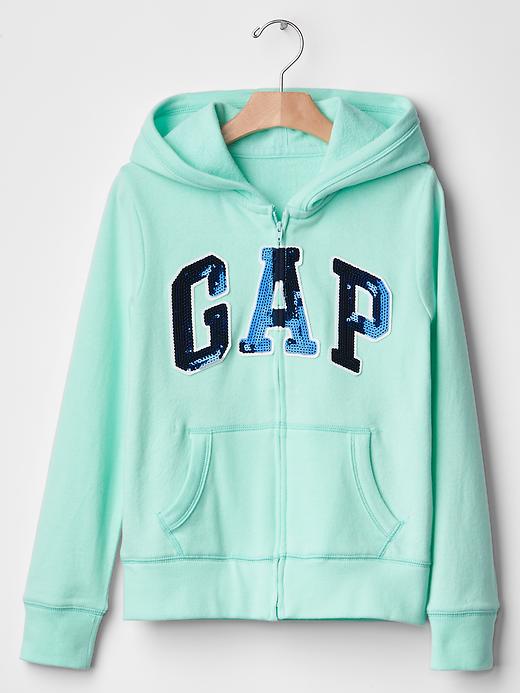 1 of 8 showing, with the color shore blue of product Sequin logo zip hoodie
