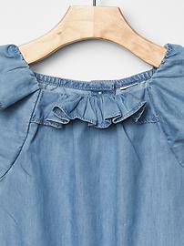 View large product image 3 of 3. 1969 chambray ruffle one-piece