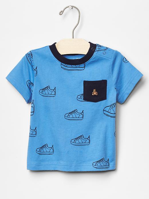 1 of 8 showing, with the color blue print of product Print pocket tee