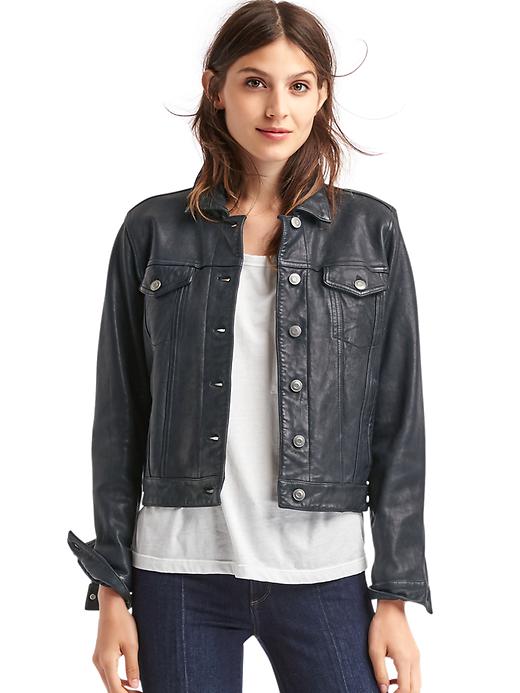 1 of 8 showing, with the color indigo of product Icon leather jacket